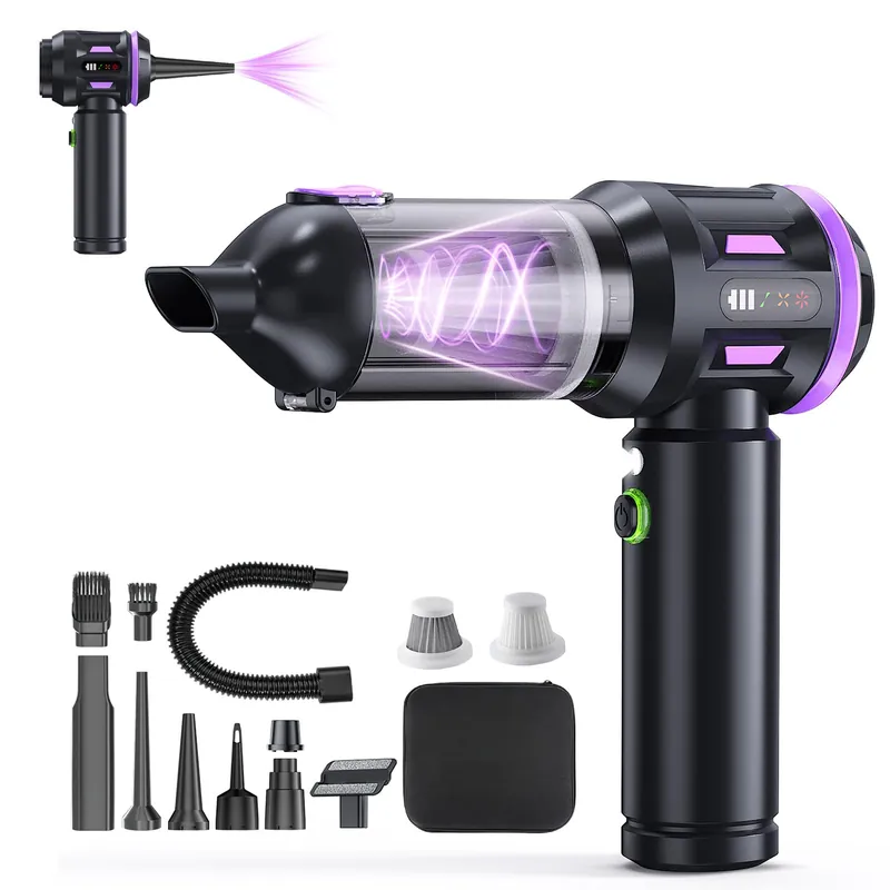 Car Vacuum Portable Cordless, 4-in-1 Handheld Vacuum & New Pro with Air Blower Brushless Motor, 22000PA Suction for Pet Hair/Car/Home/Office, Type-C Fast Charging, LED Light & Case (Black Purple)