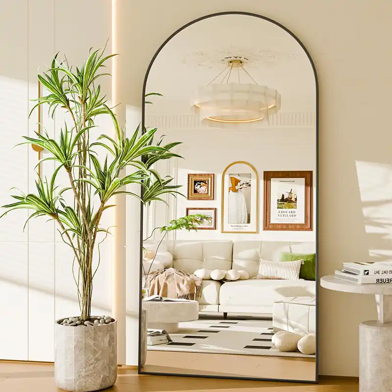 NBGV 76"x34" Floor Mirror Full Length, Arched Full Length Mirror with Stand, Large Full Body Mirrors for Bedroom Living Room or Cloakroom Black