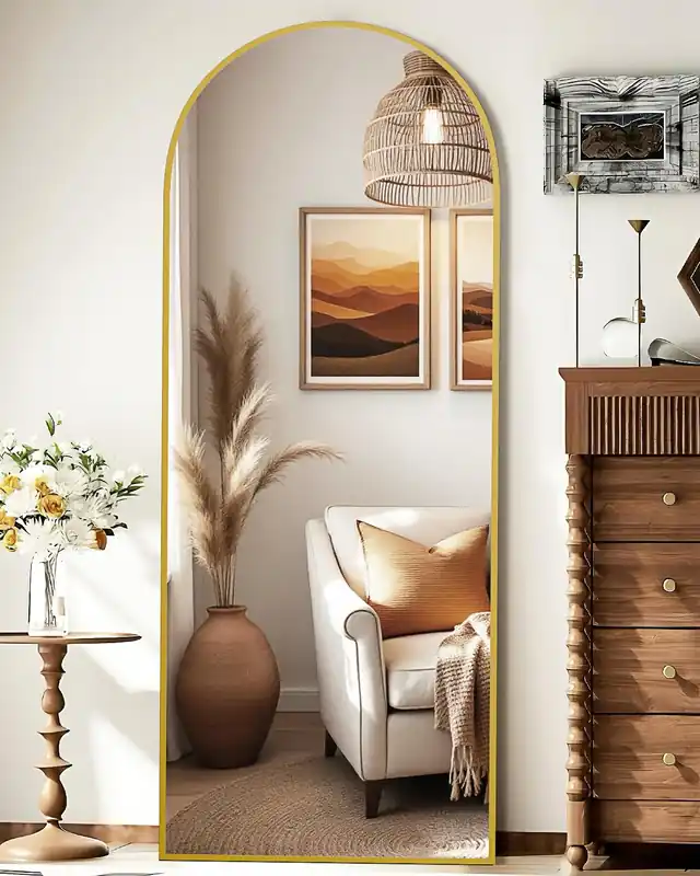NBGV 59"x16" Floor Mirror Full Length, Arched Full Length Mirror with Stand, Full Body Mirrors for Bedroom Living Room or Cloakroom Gold