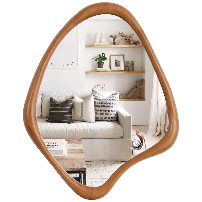 WallBeyond Asymmetrical Mirror, Irregular Wall Mirror, Wall Mirrors Decorative for Bedroom Living Room Entryway Hall, Wood Mirror for mid Century Modern Decor 29" H x 23" W