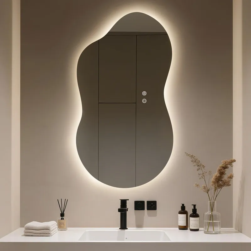 WallBeyond 36"x20" Irregular LED Vanity Mirror with Backlight, Asymmetrical Bathroom Mirror with Lights for Makeup or Modern Sink Area, Anti-Fog & Dimmable, Horizontal/Vertical Mount