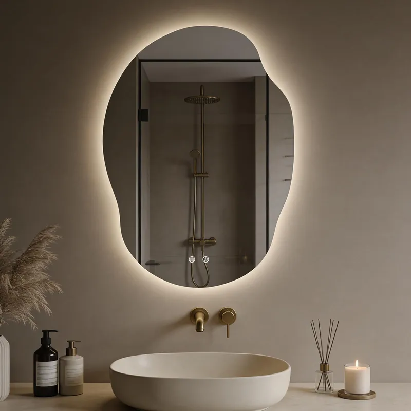 LED Bathroom Mirror with Lights, Asymmetrical Irregular Backlit Vanity Mirror, 35" H x 25" W, Anti-Fog, Dimmable 3 Color Temperature, Memory Function, Hardwired Wall Mounted, Horizontal or Vertical