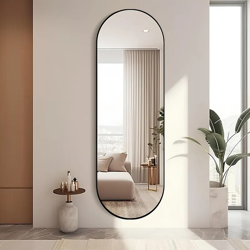 ZHUNFA Arched Full Length Mirror Black, 65‘‘x 22‘‘ Oval Body with Metal Frame, Large Hanging Top for Bedroom, Living Room, Entryway, Bathroom 65x22 inch