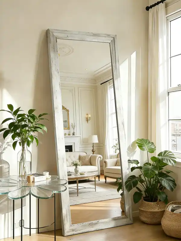 ZHUNFA Full Length Mirror,65x22 Inch Full Length Mirror Wall Mounted,Vertical Hanging,Leaning Standing for Bedroom,Living Room,Rectangular Wooden Frame,Wood White Color.