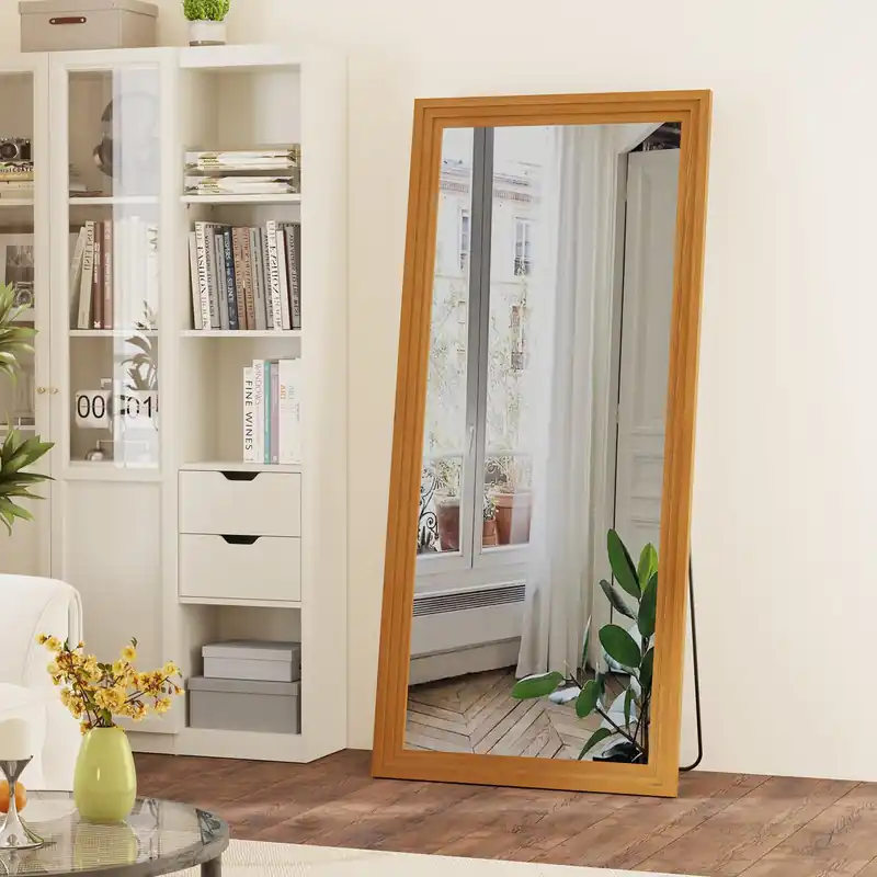 ZHUNFA Full Length Mirror,71x32 Inch Full Length Mirror Wall Mounted,Vertical Hanging,Leaning Standing for Bedroom,Living Room,Rectangular Wooden Frame,Walnut Color.