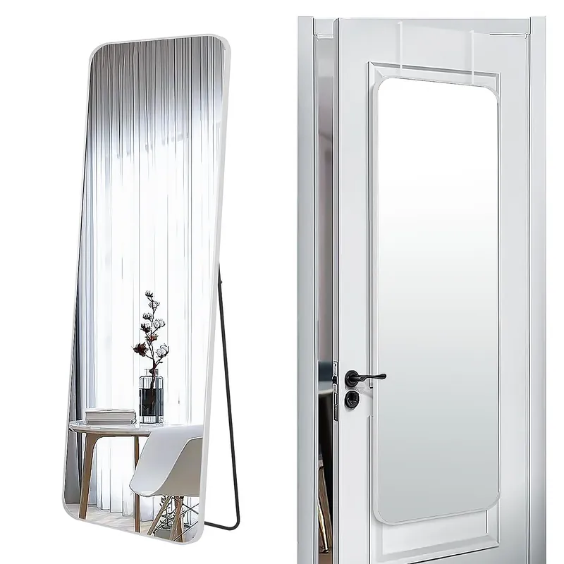 SCWF-GZ 57x20 Door Hanging Full Length Mirror, Floor Stand (Height 5.7ft just Body in1.3ft) Wall Mounted Metal Frame Rectangle Dressing Mirrors for Bedroom Room 57 inch Silver