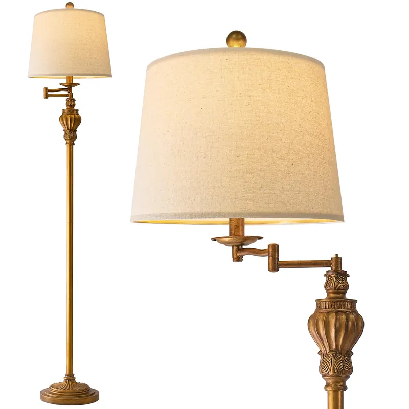G-SAFAVA 61" Vintage Floor Lamp with 350° Adjustable Swing Arm, Gold Standing Lamp for Bedroom Living Room Nightstand Bedside Retro Farmhouse Mid Century Lamp Light Home Décor Office Gifts