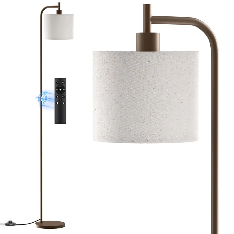 SIBRILLE Floor Lamp with Linen Shade, Dimmable Tall Standing Lamp with Remote Control & 3 Color Temperatures, Modern Corner Floor Lamps for Living Room Bedroom Office, 9W LED Bulb Included