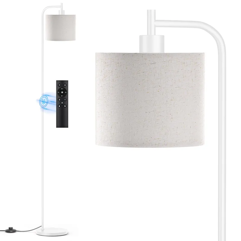 SIBRILLE Floor Lamp with Linen Shade, Dimmable Tall Standing Lamp with Remote Control & 3 Color Temperatures, Modern Corner Floor Lamps for Living Room Bedroom Office, 9W LED Bulb Included