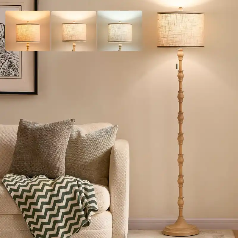 Leasgy 63.5‘‘ Floor Lamps for Living Room, Farmhouse Floor Lamp for Bedroom with 3 Color Temperatures, Vintage Standing Lamps for Living Room, Living Room Light, Chain Switch, Bulb Included, Cream