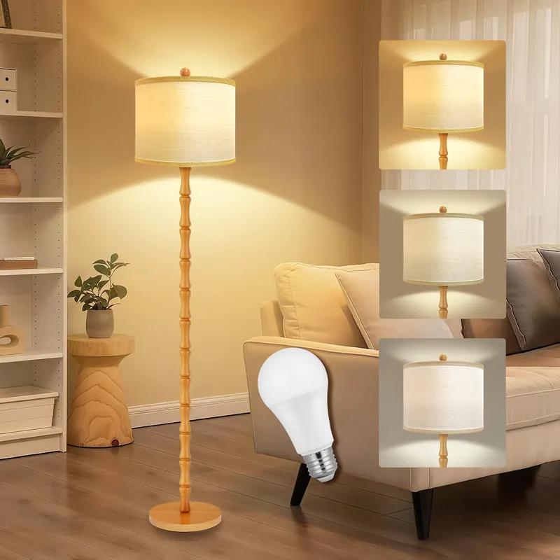 Vannise Vintage Wood Floor Lamps with Rotary Switch, 3 Color Temperatures Bulb,Modern Farmhouse Floor Lamps for Living Room,Rustic Standing Lamp for Bedroom,Tall Lamp for Office Corner Nursey Decor