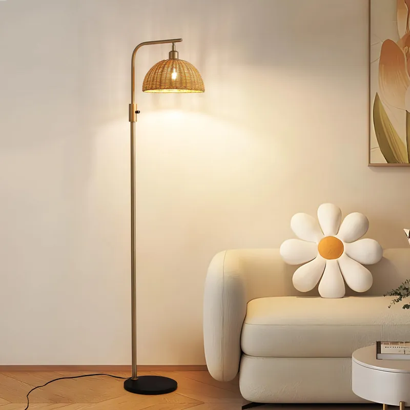 XZHGCEE Boho Floor Lamp for Living Room Rattan Floor Lamp for Bedroom - Gold Standing Lamp with Dimmable Tall Lamp,No Bulb