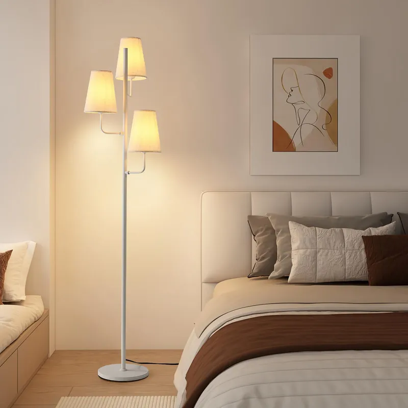 XZHGCEE Traditional Floor Lamp for Living Room 3 Light Linen Country Rustic Floor Lamp for Bedroom, White Standing Lamp with Foot Switch, Country Rustic Tall Lamp, No Bulb