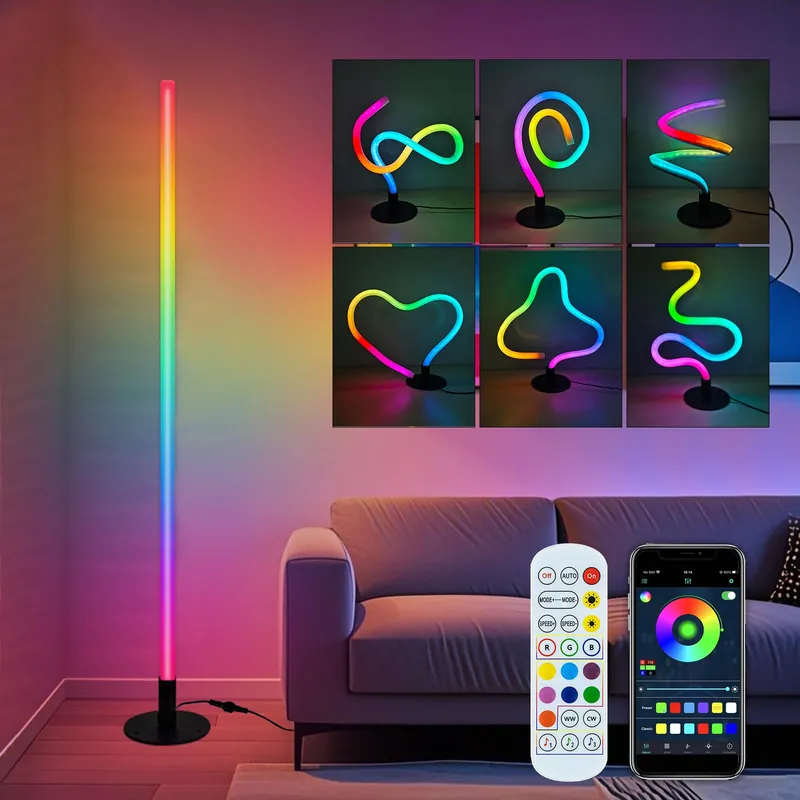 Corner Floor Lamp with Transformable Design - LED Corner Lamp with App and Remote Control, 16 Million Colors, Music Sync and Timer, Perfect for Game Room, Living Room