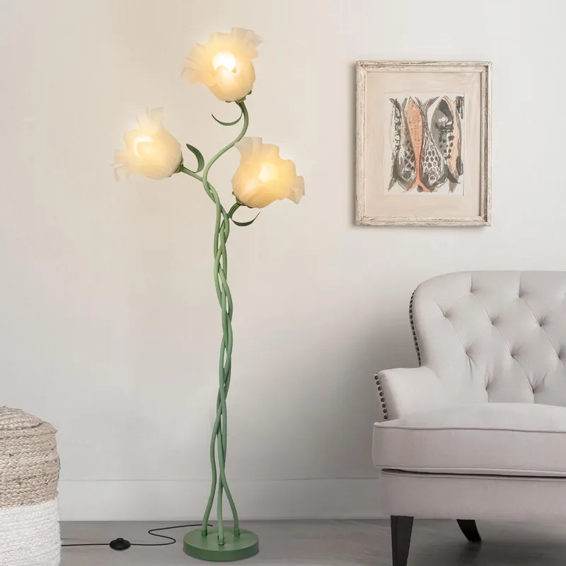 Fuzzbopn Flower Floor Lamp for Living Room, Tall Flower Reading lamp with Flexible Neck Shaft for Bedroom Decor, Modern Corner Floor Lamps with 3-Color Temperatures LED Bulb