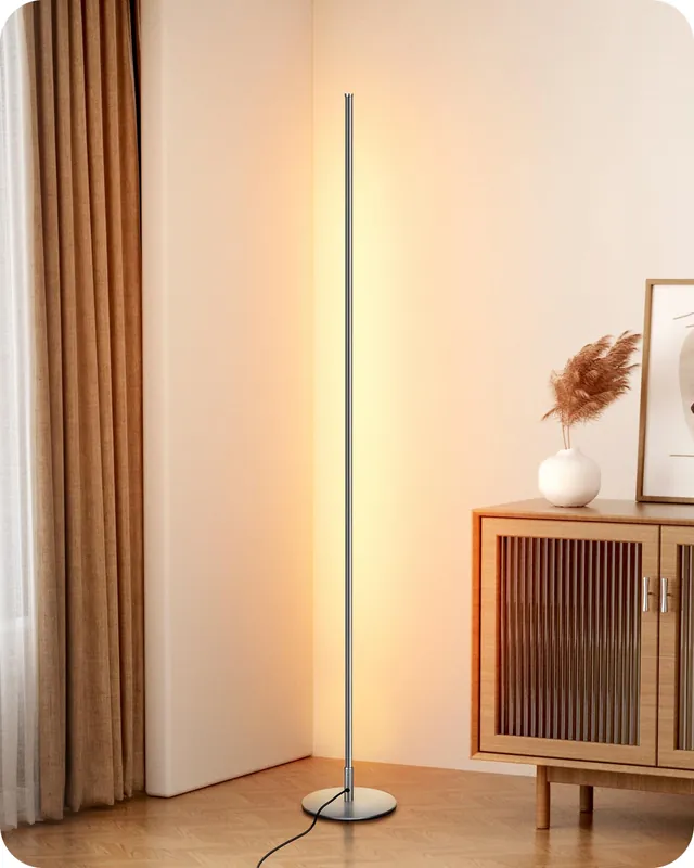 EDISHINE LED Corner Floor Lamp, Minimalist Dimmable Light with Remote, 57.5 Inches Tall Floor Lamps for Living Room, Bedroom, Home Office, 7 Color Temperature 2700-6000K (Silver)