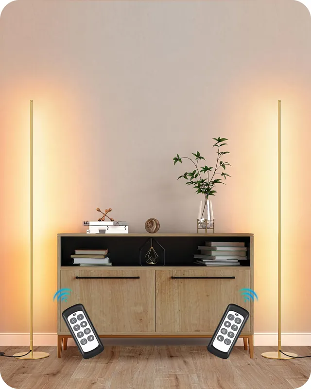 EDISHINE LED Corner Floor Lamp, Set of 2 Minimalist Dimmable Light with Remote, 57.5" Tall Standing Lamp for Living Room, Bedroom, Home Office, 7 Color Temperature 2700-6000K (Gold)