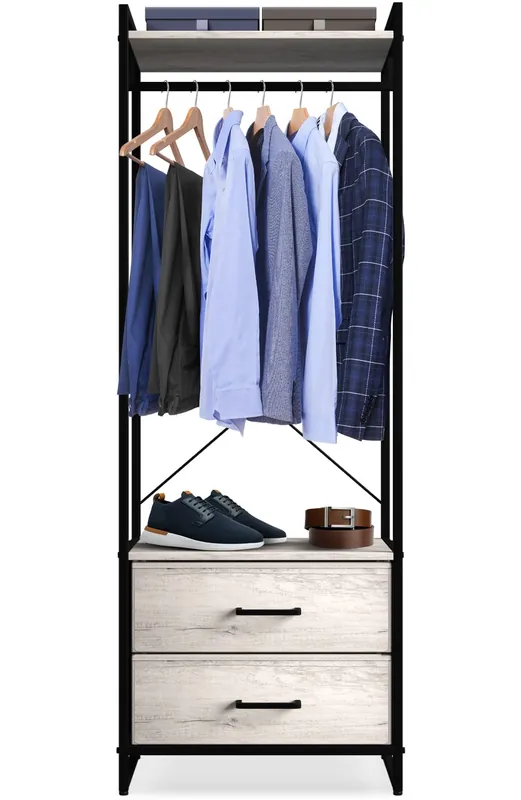 Sorbus Clothing Rack with Drawers - Clothes Stand Dresser - Wood Top, Steel Frame, & Fabric Drawers - Tall Closet Storage Organizer - Garment Rack for Hanging Shirts, Dresses, & Jackets