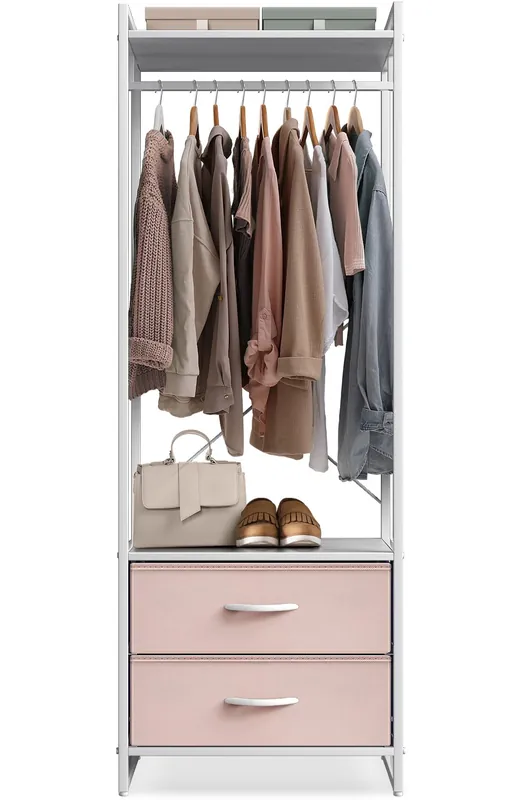 Sorbus Premium Cothing Rack with Drawers - Heavy Duty Wardrobe Closet with Metal Frame & Wooden Top - 70Inch Tall Garment Rack- Lightweight Freestanding Coat Closet - Multipurpose for Hallway, Bedroom