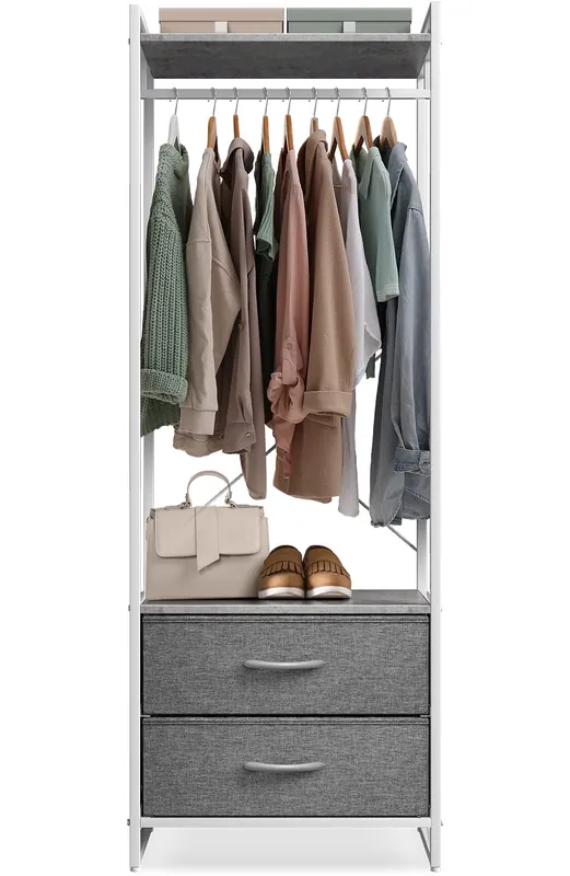 Sorbus Clothing Rack with Drawers - Clothes Stand Dresser - Wood Top, Steel Frame, & Fabric Drawers - Tall Closet Storage Organizer - Garment Rack for Hanging Shirts, Dresses, & Jackets