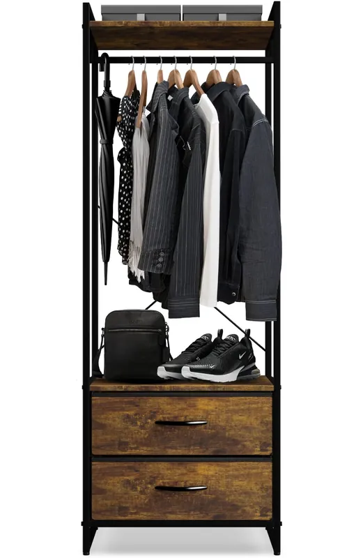 Sorbus Clothing Rack with Drawers - Clothes Stand Dresser - Wood Top, Steel Frame, & Fabric Drawers - Tall Closet Storage Organizer - Garment Rack for Hanging Shirts, Dresses, & Jackets