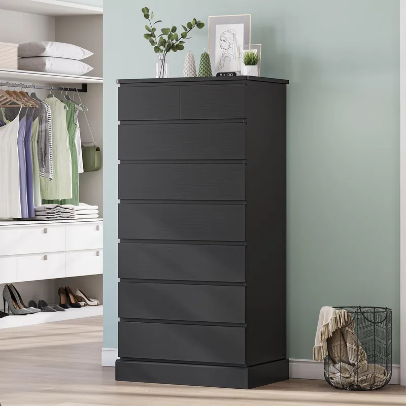 DICTAC Black Tall Dresser for Bedroom with 8 Drawers, 59.6" Tall Dressers & Chests of Drawers, Modern Wood Closet Organizer and Storage Cabinet, Large Vertical Dresser for Bedroom, Closet, Hallway