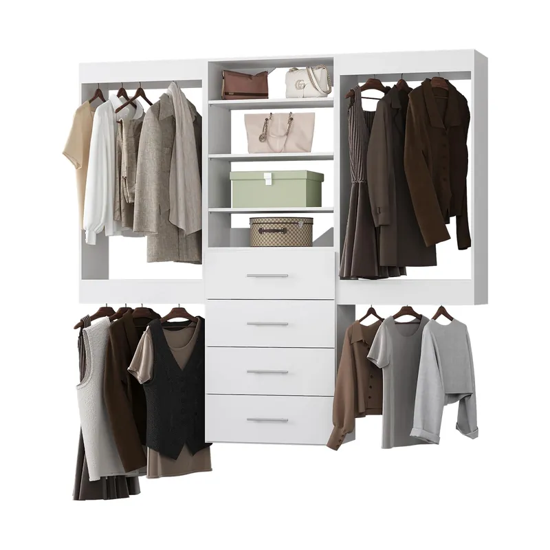 MODCART Modular Closet 90" Hanging & Drawers, Wooden Tower for Walk-In Closets, White Wall-Mounted Wardrobe Organizer
