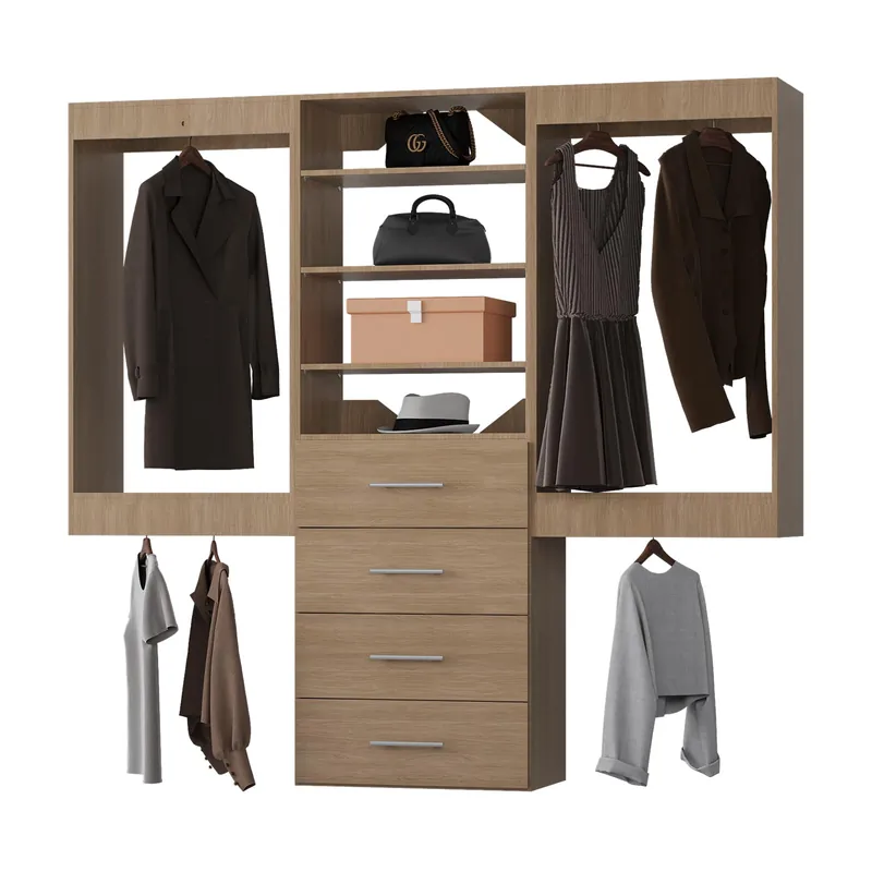 MODCART Modular Closet System, 90" Wide Closet Organizer System with Hanging and Drawers, Wood Tower Closet Storage for Walk In Closets, Wall Mounted Wardrobe Organizer Kit System, Bedroom, Wood