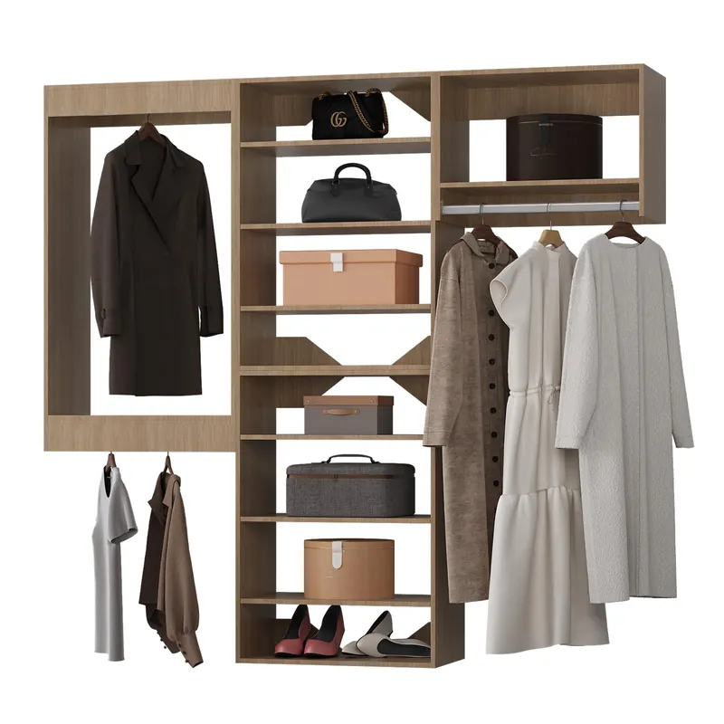 MODCART Modular Closet System, 66" Wide Closet Organizer System with Towers and Hanging, Wood Closet Tower Storage for Walk In Closets, Wall Mounted Wardrobe Organizer Kit System, Bedroom, Wood