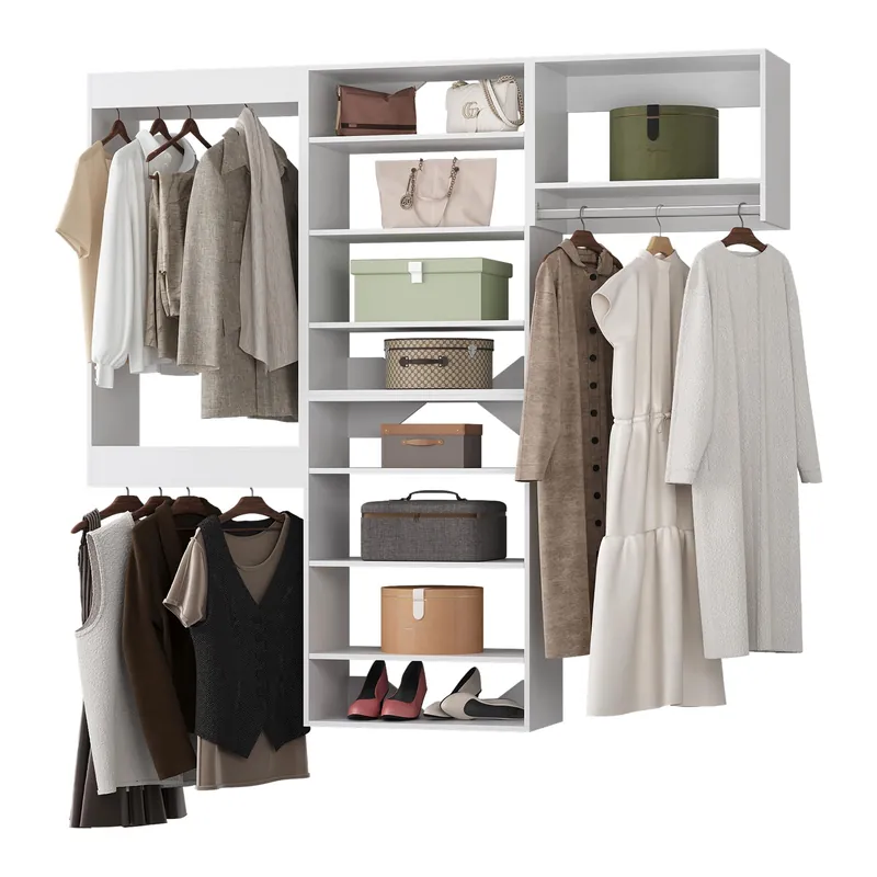 MODCART Modular Closet System, 66" Wide Closet Organizer System with Towers and Hanging, Wood Closet Tower Storage for Walk In Closets, Wall Mounted Wardrobe Organizer Kit System, Bedroom, White