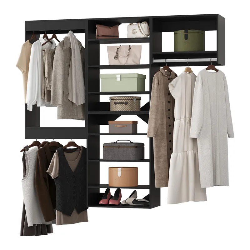 MODCART Modular Closet System - 66" Wide Organizer Towers, Wooden Storage for Walk-In Closets, Wall Mounted Wardrobe Organizer Kit - Black