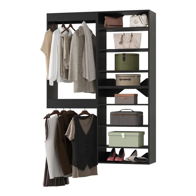 MODCART Modular Closet System, 67" Wide Closet Organizer System with Towers and Hanging, Wood Closet Tower Storage for Walk In Closets, Wall Mounted Wardrobe Organizer Kit System, Bedroom, Black