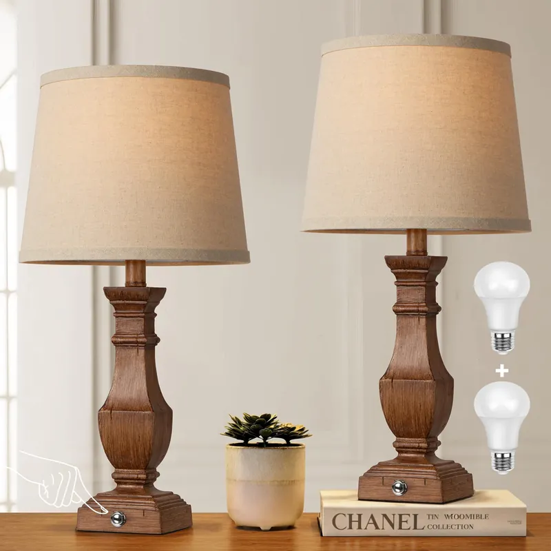 ROTTOGOON Dimmable Table Lamps Set of 2, Rustic Farmhouse Table Lamps for Living Room Bedroom, Bedside Desk Lamps for end Tables, Touch Lamps for nightstand, 9W Bulbs Included, 22", Brown