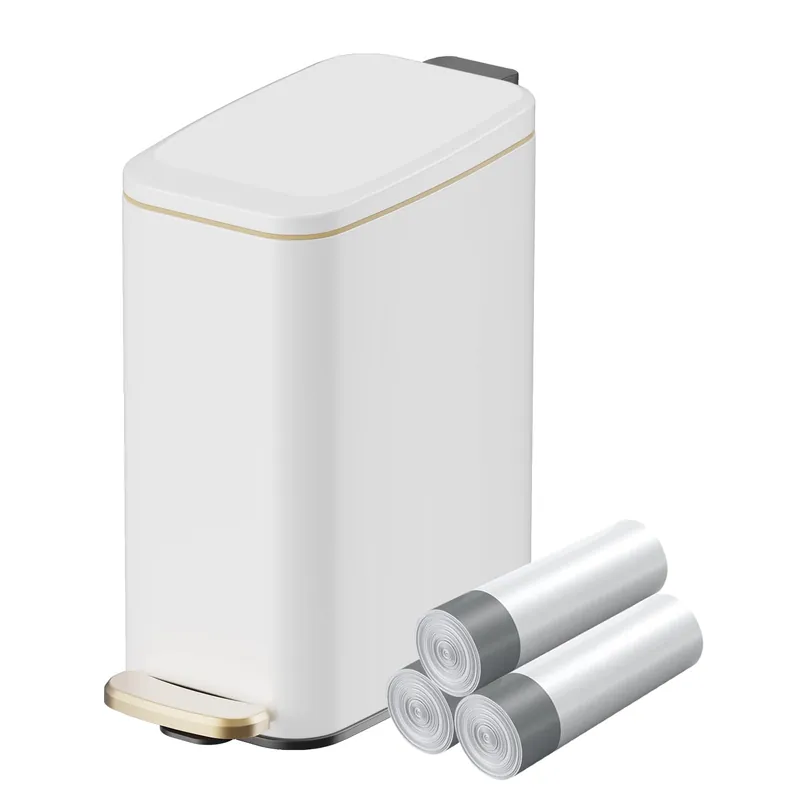 KUK Slim Bathroom Trash Can with Lid, 1.6 Gal / 6L Stainless Steel Small Garbage Bin with Detachable Inner Bucket