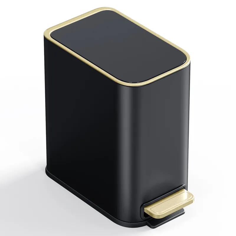 Small Bathroom Trash Can with Lid Soft Close, 5L / 1.3 Gallon Slim Garbage Can with Removable Inner Bucket