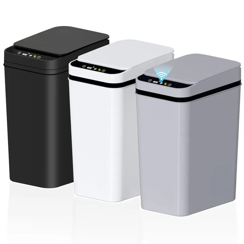 jinligogo 3Pack Bathroom Small Trash Can with Lid, 2.6 Gallon Touchless Automatic Garbage Can Slim Waterproof Motion Sensor Smart Trash Bin for Bedroom, Office