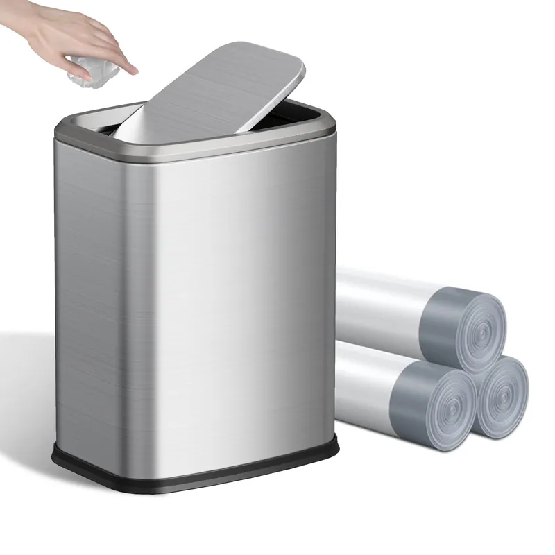 KHMMGK 8L/2.1 Gal Small Bathroom Trash Can with Lid, Swing-Top Rectangular Waste Bin, Stainless Steel Garbage Can for Home