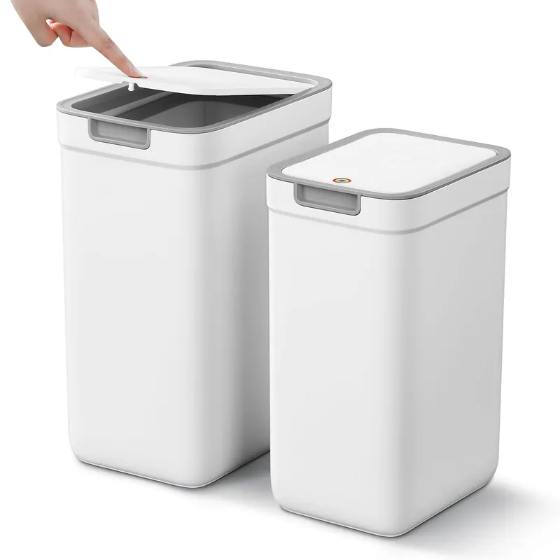 MOPALL 2 Pack Bathroom Trash Can with Lid, 3.6Gal + 2.4Gal Garbage Can with Pop-Up Lid, Small Trash Can Dog Proof, Slim Trash Bin Waste Basket for Toilet, Office, Bedroom, Living Room