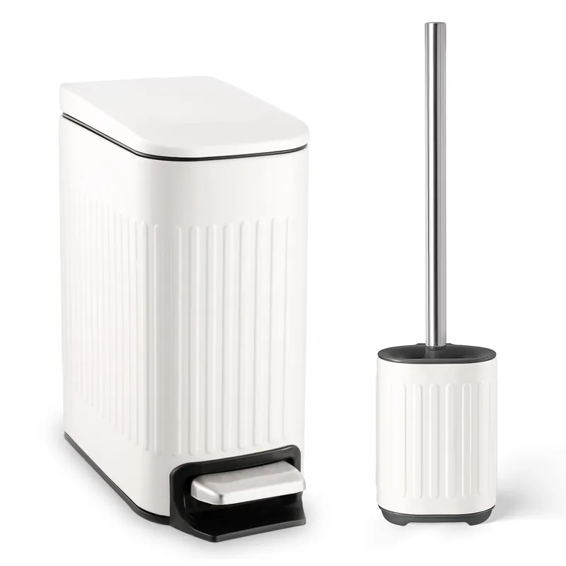 Bathroom Trash Can with Toilet Brush - 1.6 Gallon Slim Stainless Steel Garbage Can, S