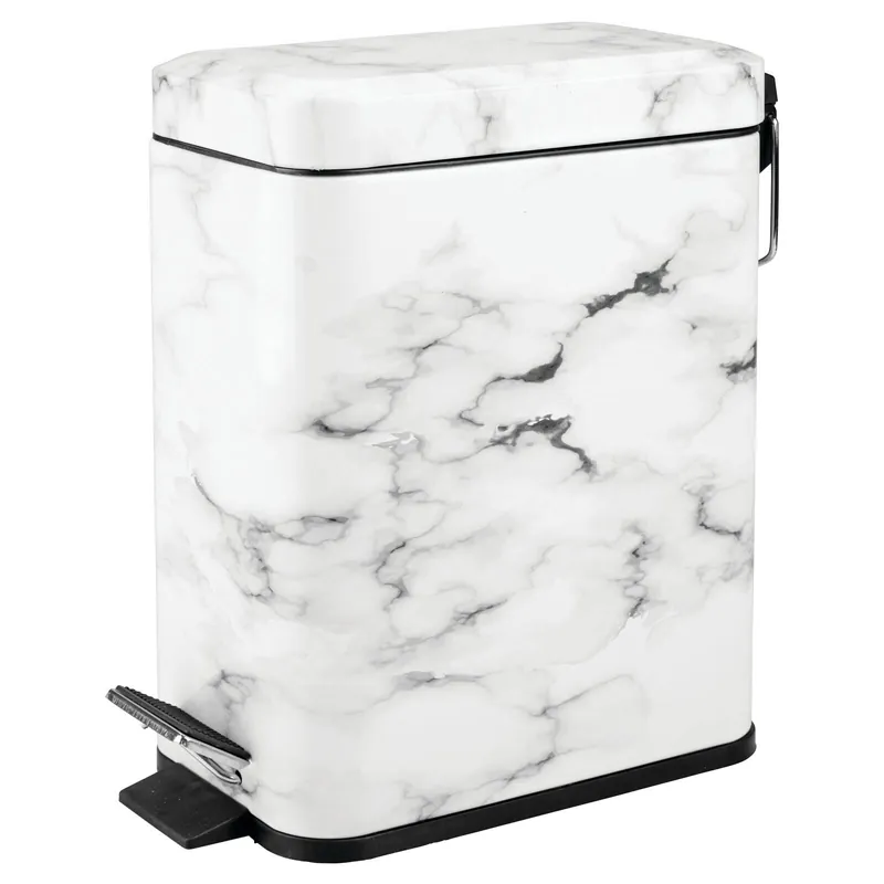 mDesign Small Modern 1.3 Gallon Rectangle Metal Lidded Step Trash Can, Compact Garbage Bin with Removable Liner Bucket and Handle for Bathroom