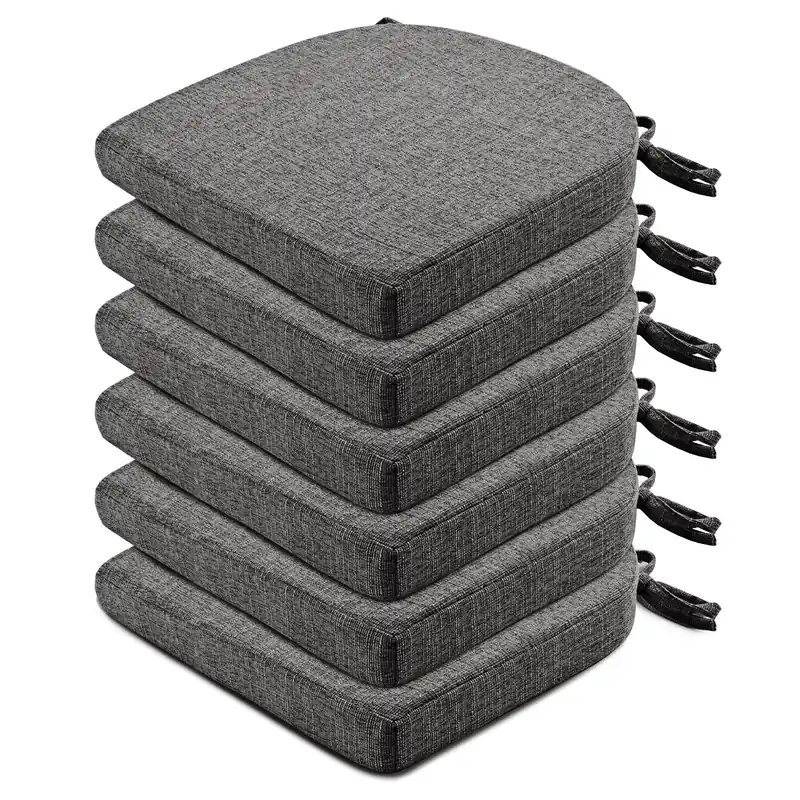Wellsin Chair Cushions for Dining Chairs 6 Pack - Kitchen Chair Cushions with Ties and Non-Slip Backing