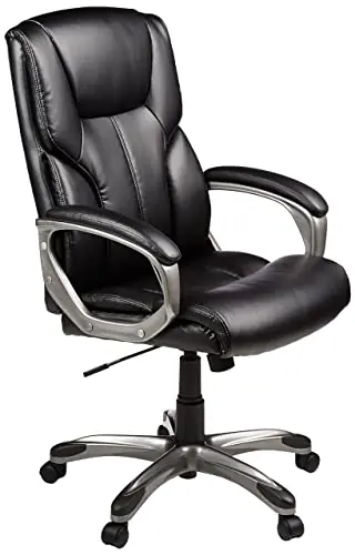 Amazon Basics Executive High Back Office Chair, Adjustable Height, Tilt, Swivel, Padded Seat, Bonded Leather