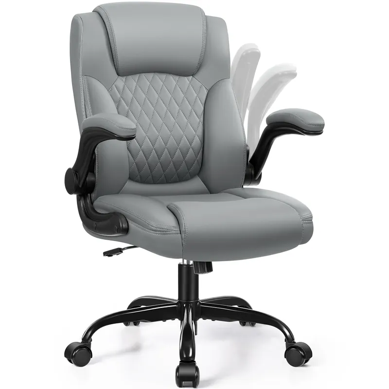Leather Office Chair, PU Home Computer Desk Chairs with Ergonomic Back Support, 360°Swivel Free