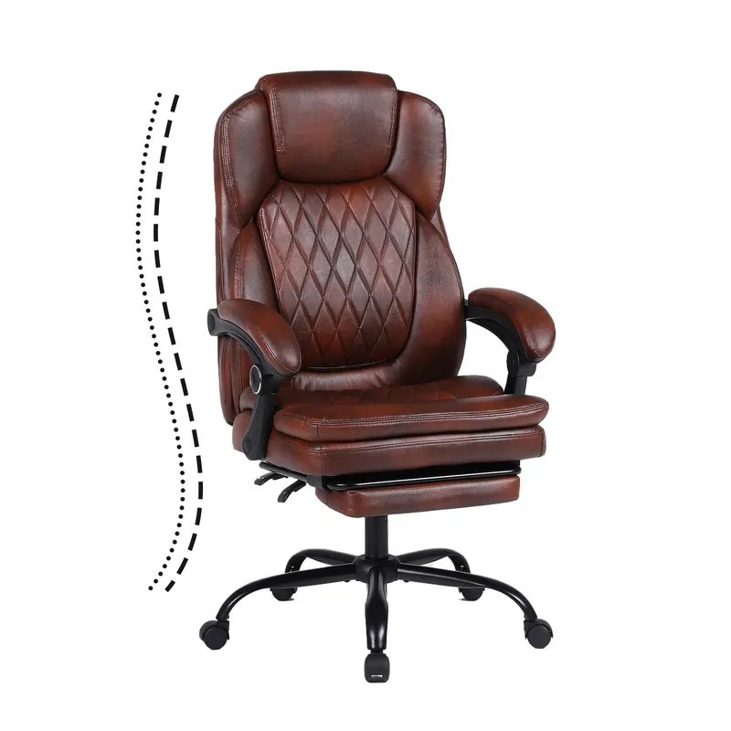 Big and Tall Office Chair with Footrest, Ergonomic Executive Desk Chair, High Back PU Leather Reclining Computer Chair for Home Office