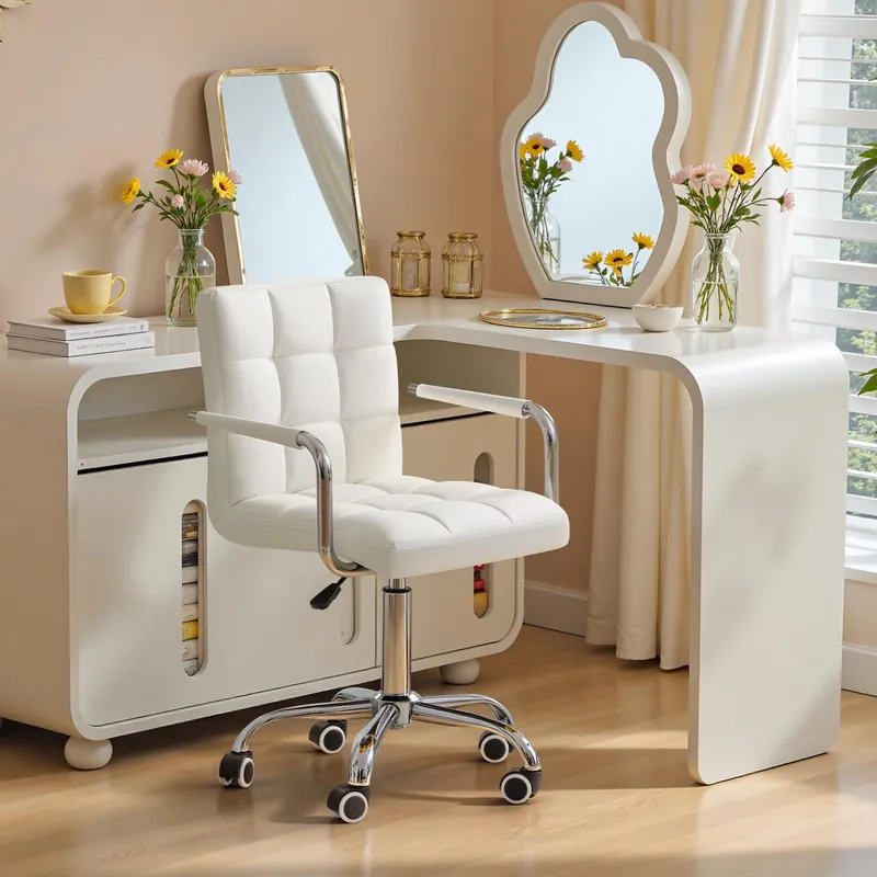 Furmax Vanity Office Chair with Wheels, Makeup PU Leather Executive Chair