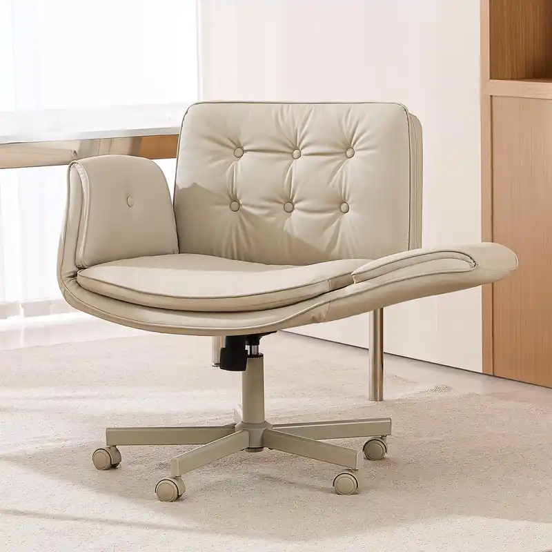 amseatec Criss Cross Chair with Armrests & Wheels, PU Leather Vanity Chair
