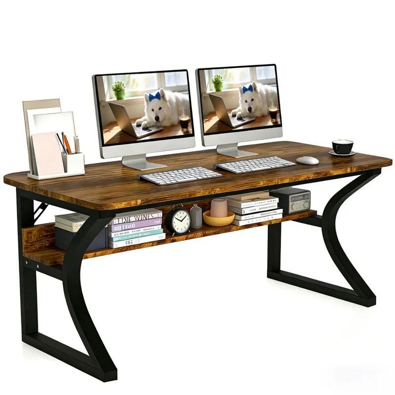 Computer Desk, 47‘‘ Home Office Desks with Storage, Computer Desk with Metal Frame for Home Office