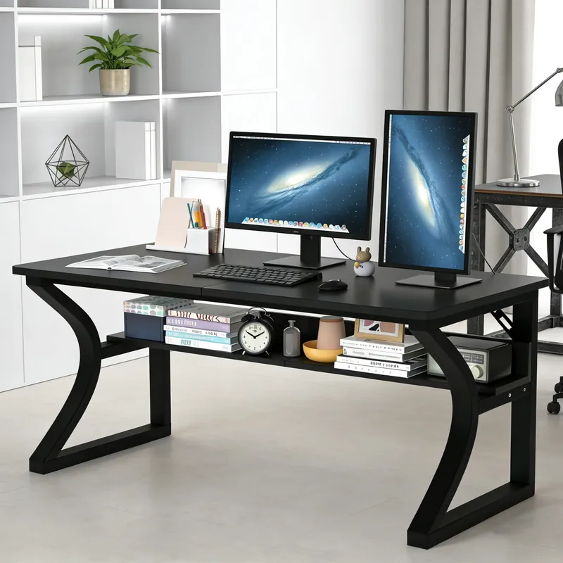 Computer Desk 55 Inch Large Computer Desk with Storage Shelf Home