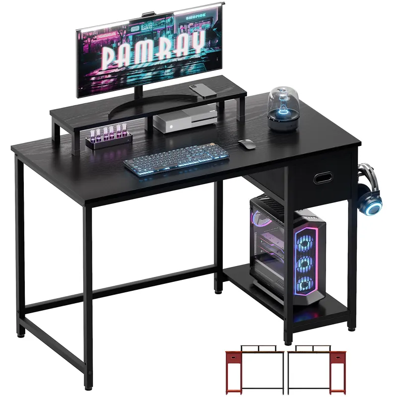 Pamray 39 Inch Computer Desk with Monitor Stand Small Home Office Desks with Non-Woven Storage Drawer