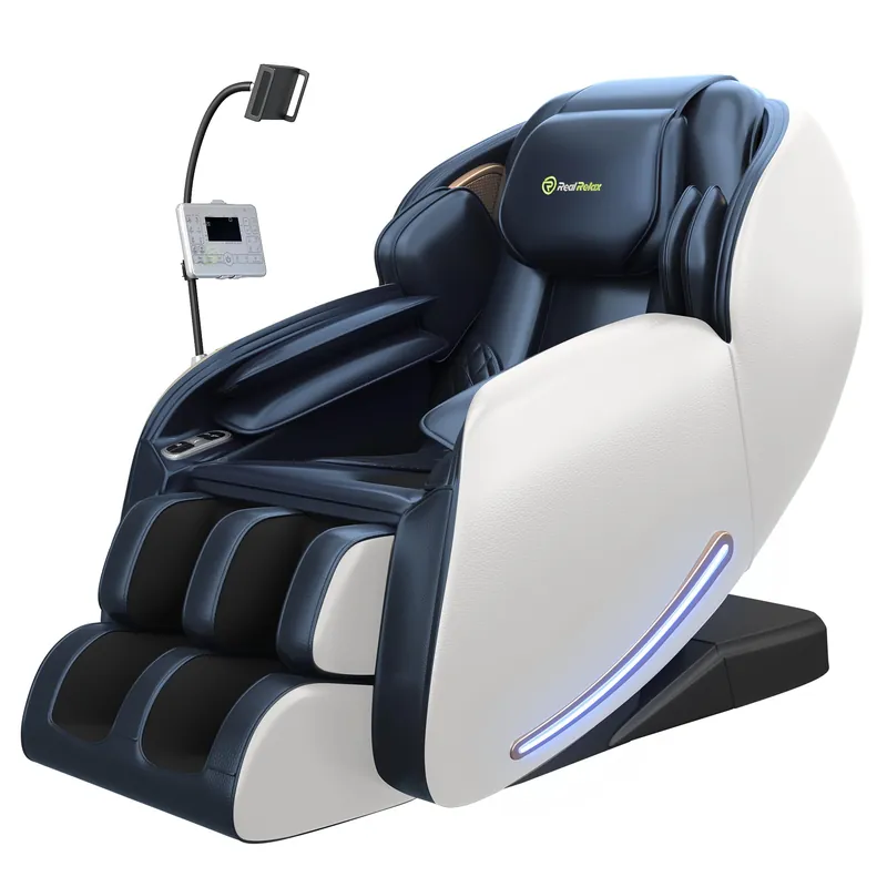 Real Relax 2026 Massage Chair Full Body, Zero Gravity SL-Track Massage Recliner with Added Phone Controller and Holder, Pause Button,Upgraded LCD Screen,APP Control and Child Lock, Favor-06, Blue